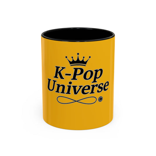 K-Pop Universe Accent Coffee Mug | Perfect for Fans, Gifts for Birthdays, Unique Collectors Item, Vibrant Yellow Mug, Black Handle Mug, K-pop universe