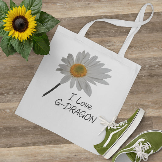 K-Pop Tote Bags, I Love G-Dragon Shopper, Cute Floral Tote, K-Pop Fan Accessory, Eco-Friendly Bag for Music Lovers,GD, G-DRAGON
