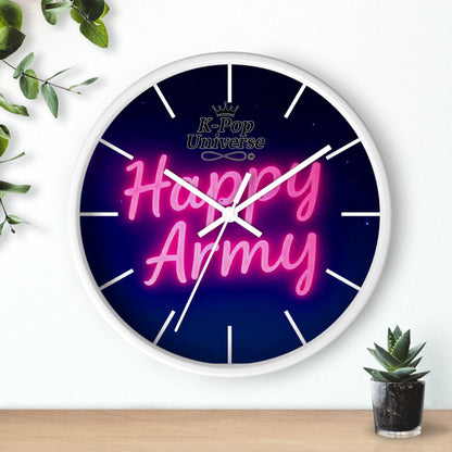 Neon Happy Army Wall Clock - Retro Home Decor, Gift for Soldiers, Army Family, Motivational Decor, Nightstand Clock