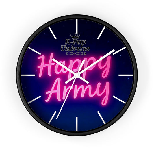 Neon Happy Army Wall Clock - Retro Home Decor, Gift for Soldiers, Army Family, Motivational Decor, Nightstand Clock