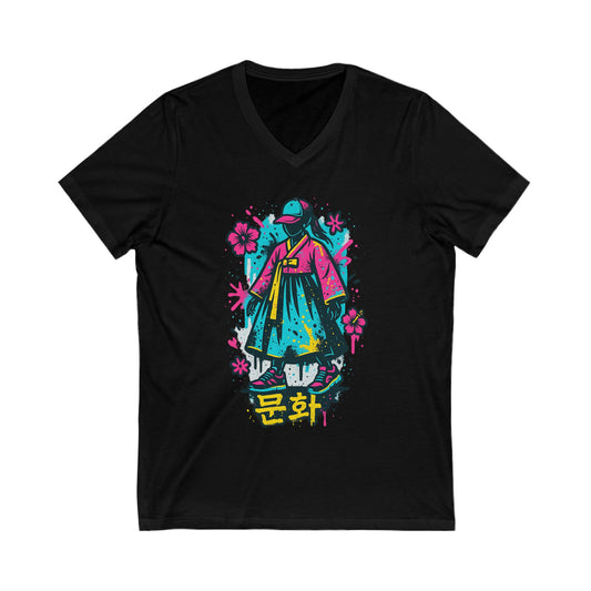 K-Pop Culture V-Neck Tee, Korean Style T-Shirt, Fun Graphic Tee, Unisex Shirt, Streetwear Top, Cute Gift for Fans, Pop Art Apparel