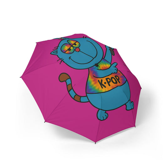 Playful Cartoon Cat Umbrella, Cute Foldable Umbrella, K-Pop Cat Design, Fun Outdoor Gear, Gifts for Cat Lovers, Rainy Day Accessory