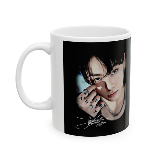 K-Pop Inspired Ceramic Mug, 11oz/15oz, Unique Coffee Cup for Fans, Gift for Birthday, Holiday, Collectible, Black and White Design