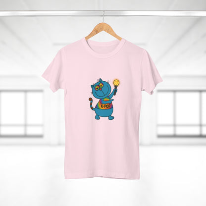 K-Pop Cat T-Shirt, Cute Cat Tee, K-Pop Fan Shirt, Women's Graphic Tee, Trendy Cat Apparel