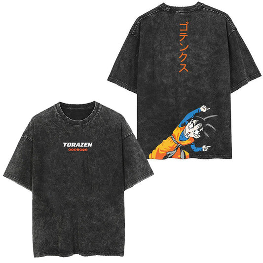 Anime Classic Dragon Ball Cartoon Anime Oversize High Street Vintage Washed Distressed Short Sleeve T-Shirt Trendy Cotton, NelVKpop, kpopuniverse