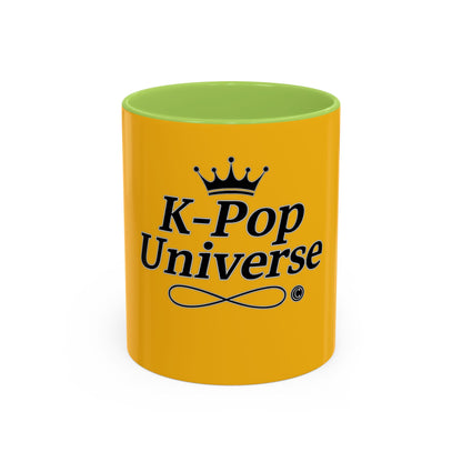 K-Pop Universe Accent Coffee Mug | Perfect for Fans, Gifts for Birthdays, Unique Collectors Item, Vibrant Yellow Mug, Black Handle Mug, K-pop universe