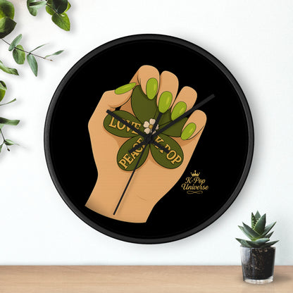 K-Pop Love & Peace Wall Clock, Boho Home Decor, Unique Gift for Music Lovers, Eco-Friendly Wall Art, Perfect for Birthdays & Anniversaries