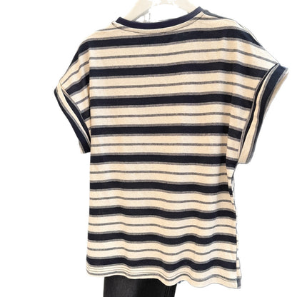 Style Real Shot Color Block Stripe Round Neck Flutter Sleeve T-Shirt Women Loose Korean Version Versatile Regular Shoulder Short Sleeve