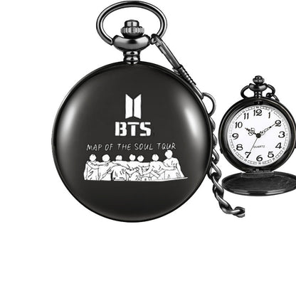BTS Bulletproof Youth League peripheral pocket watch HOPE V SUGA Kim Namjoon Min Yoongi Park Jimin hanging watch necklace, K-pop universe, NelVKpop